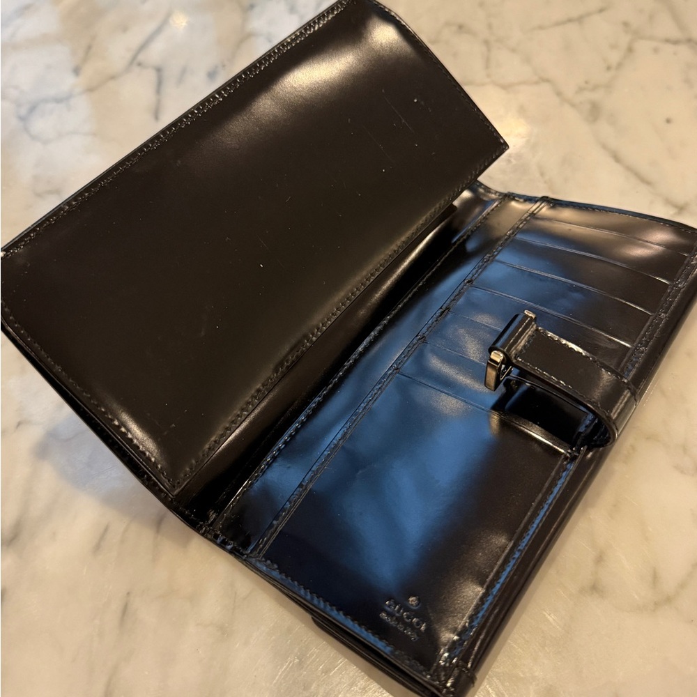GUCCI Tom Ford Era “Avedon” Long Continental Wallet Black Box Calf Silver Buckle - Picture 5 of 8